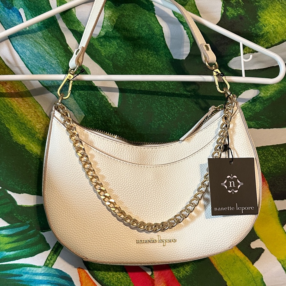 Nanette Lepore Cream Shoulder Bag with Chain Detail